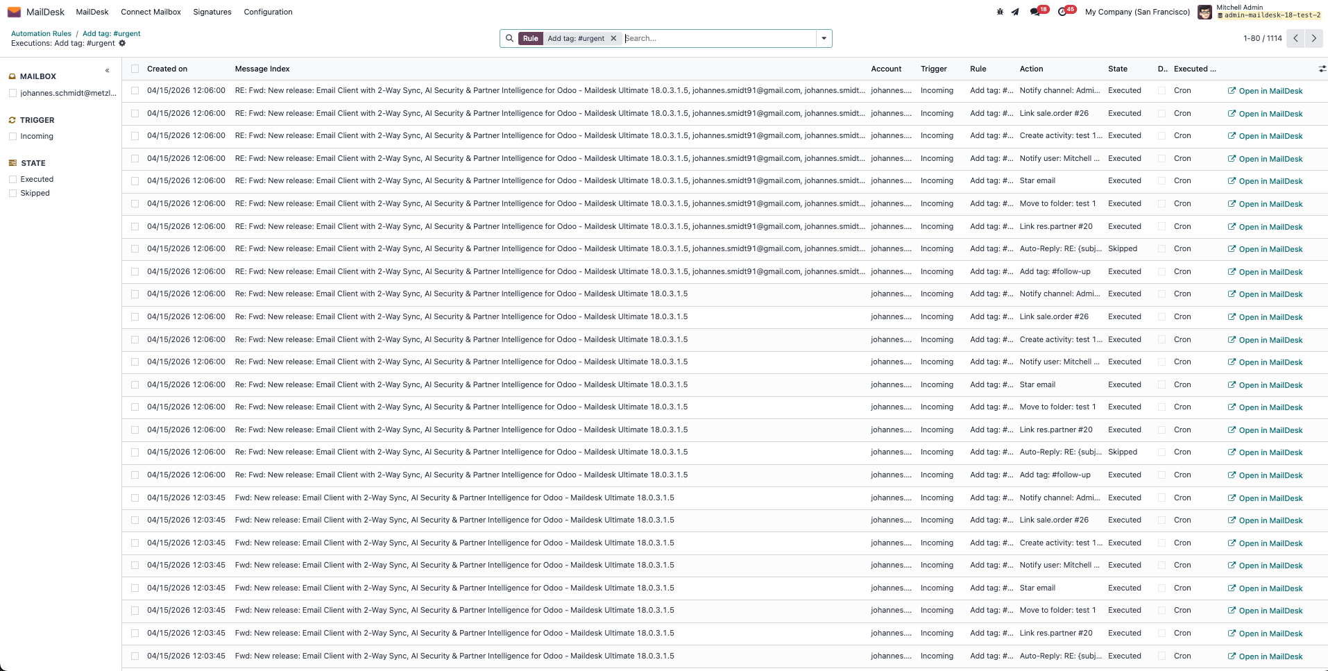 Full execution audit log in MailDesk Automation Engine