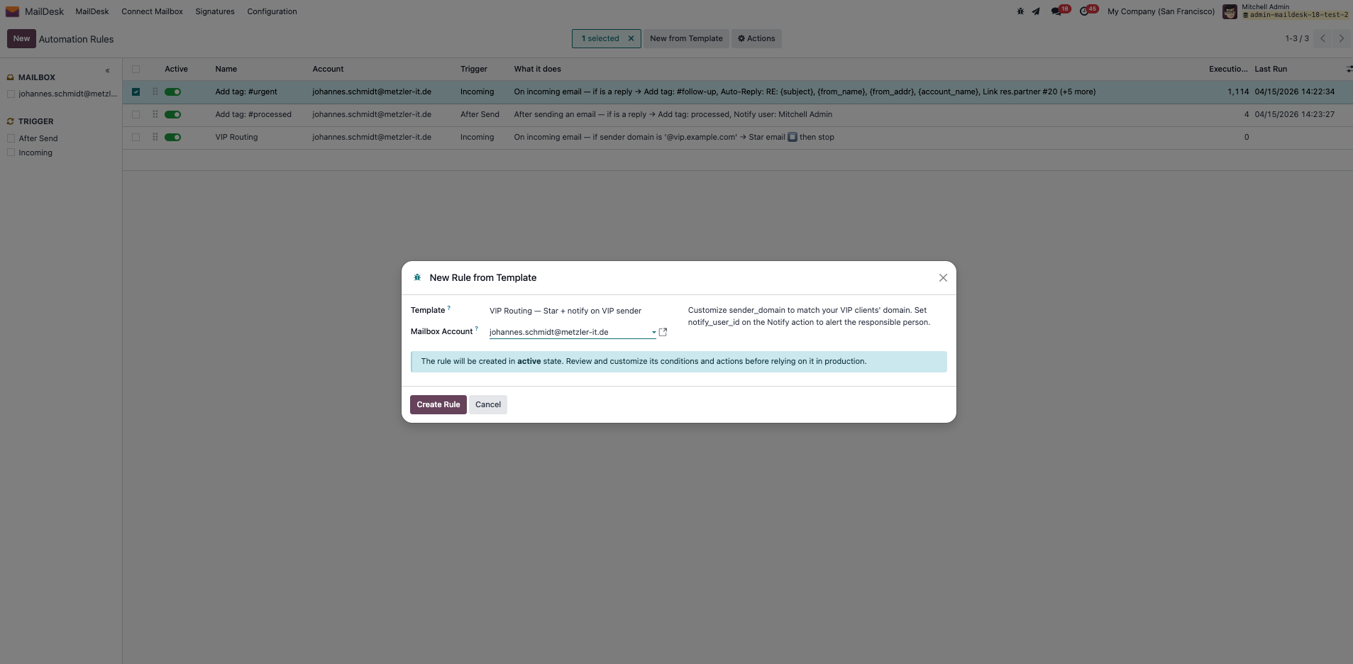 Template wizard — create an automation rule from a built-in blueprint