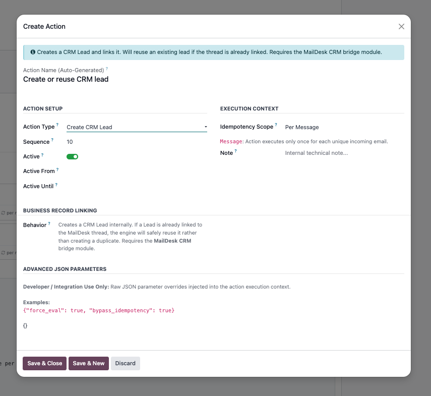 Automatic CRM lead creation from incoming email with MailDesk Automation