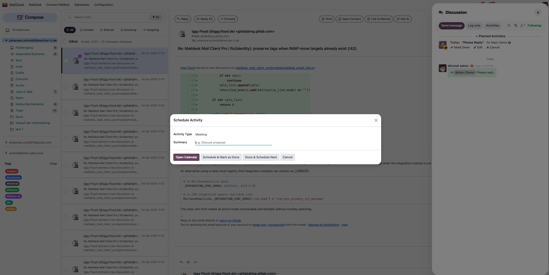 Scheduling a meeting activity as a real-world example