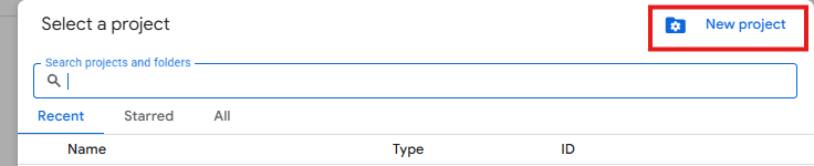 Creating a new project in the Google Cloud console