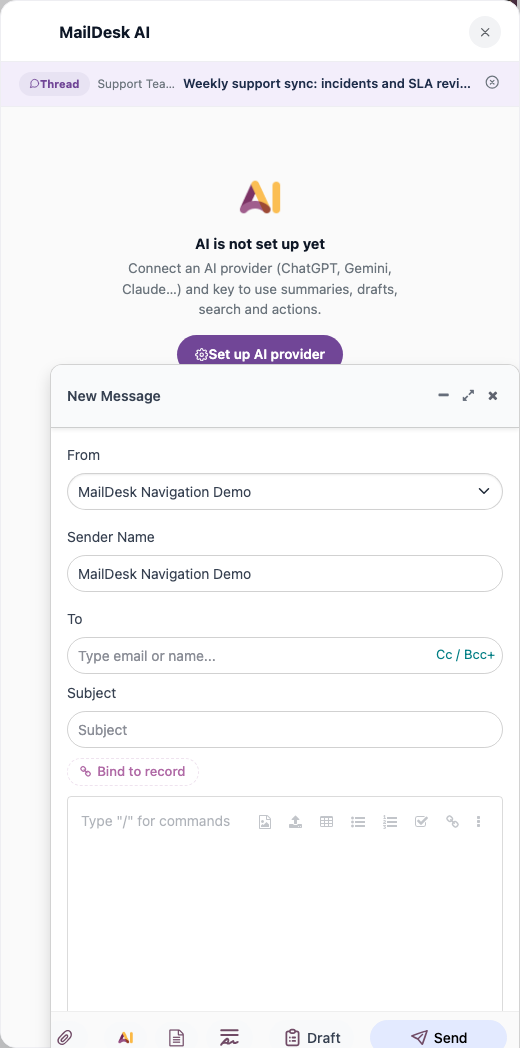 The AI panel home, ready for your next action