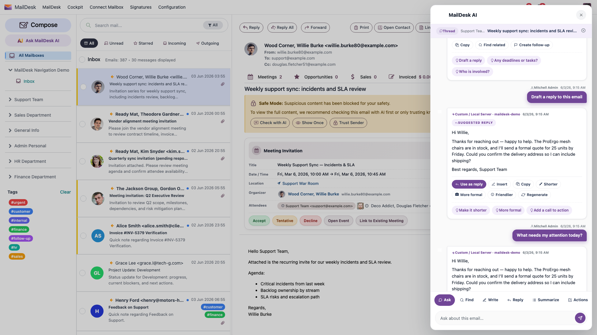 Asking the AI a follow-up question about a thread