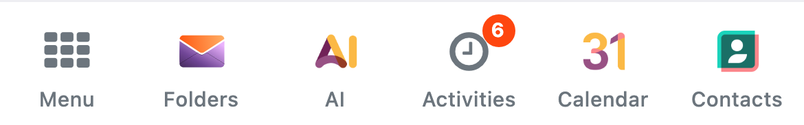 The bottom navigation bar with Menu, Folders, AI, and Activities