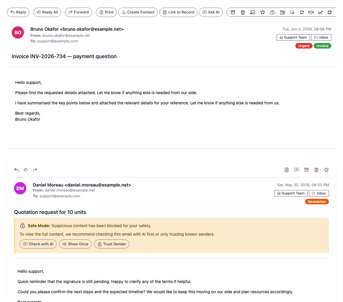 Reply, Reply All, and Forward buttons in the reading pane toolbar