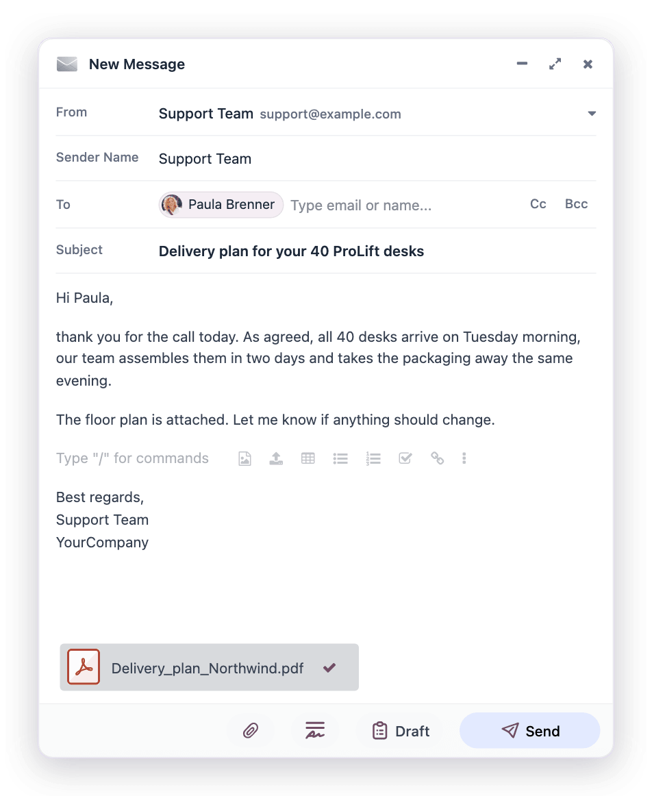 Neue E-Mail mit Empfänger aus Odoo und einem Anhang