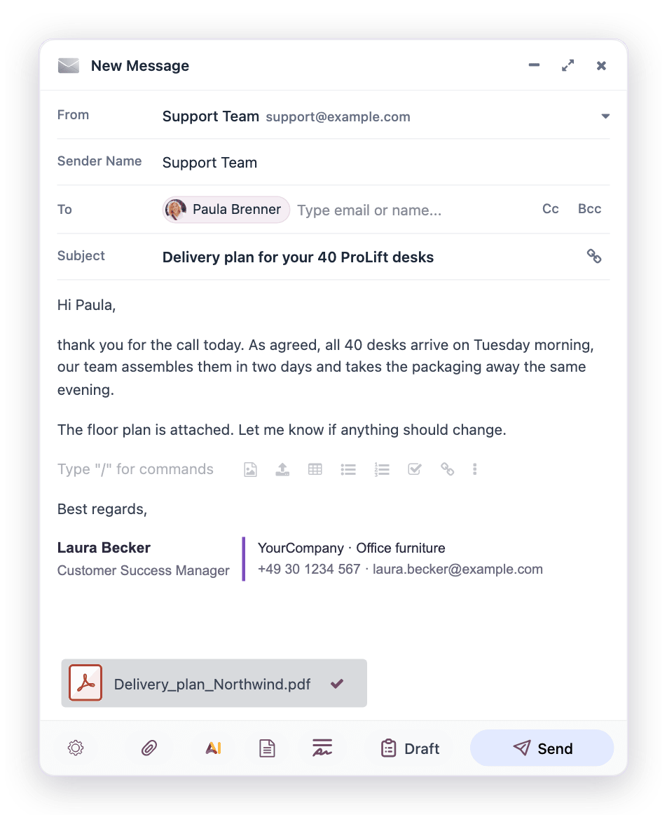 Neue E-Mail mit Empfänger aus Odoo und einem Anhang