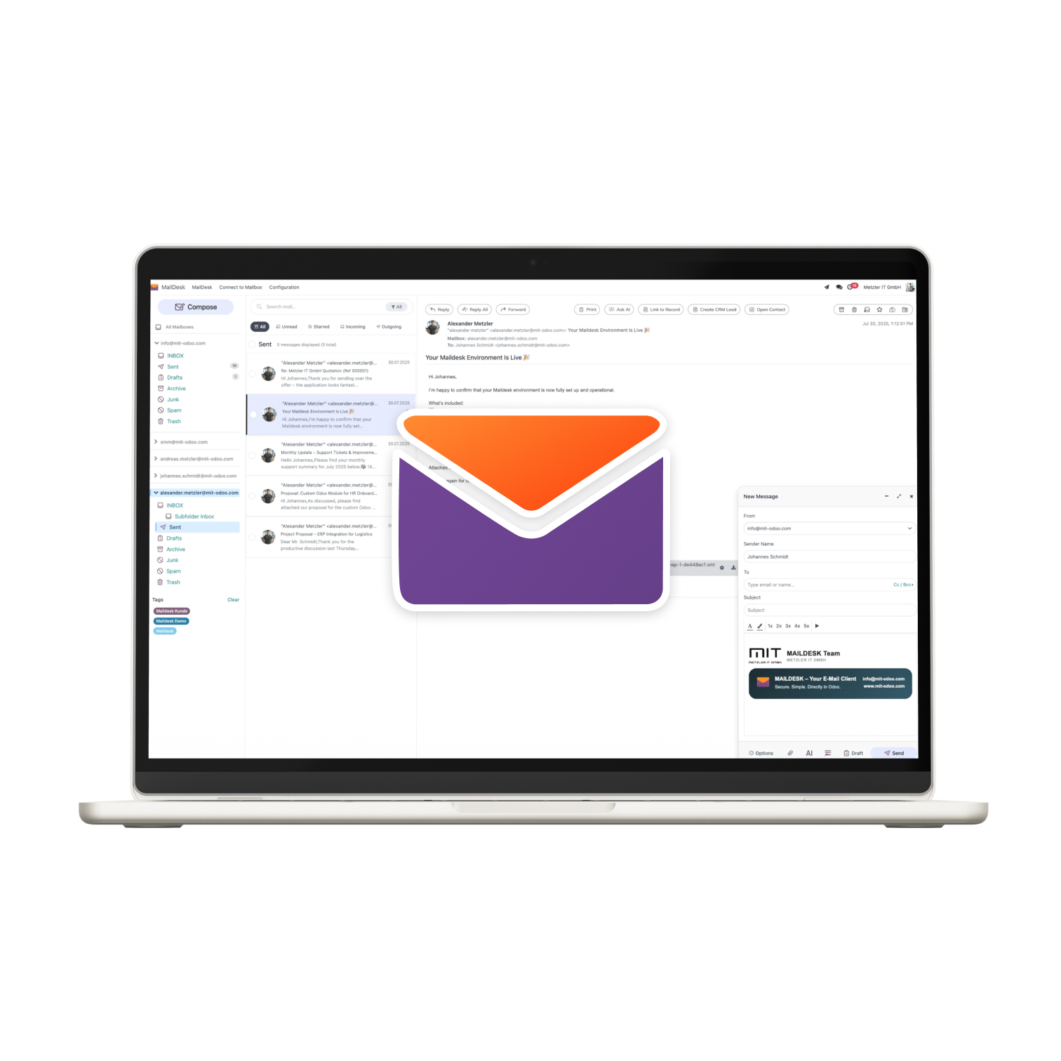 MailDesk Demo-Oberfläche in Odoo